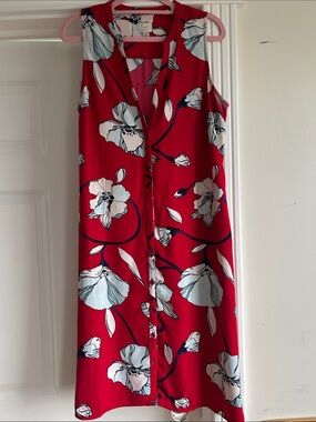 a new day Red Sleeveless Floral Midi Button-Front Dress